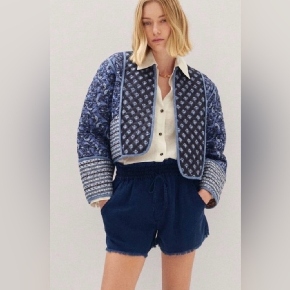 Patchwork Floral Reversible Jacket in Indigo & Petal, Size Large - Picture 2 of 16